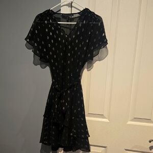 EUC White House Black Market Black Ruffled Tiered Mini Dress Women's Size XXS